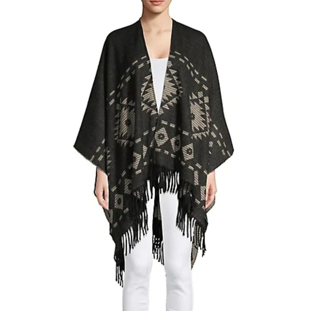Fringe Trimmed Ruana Shawl
